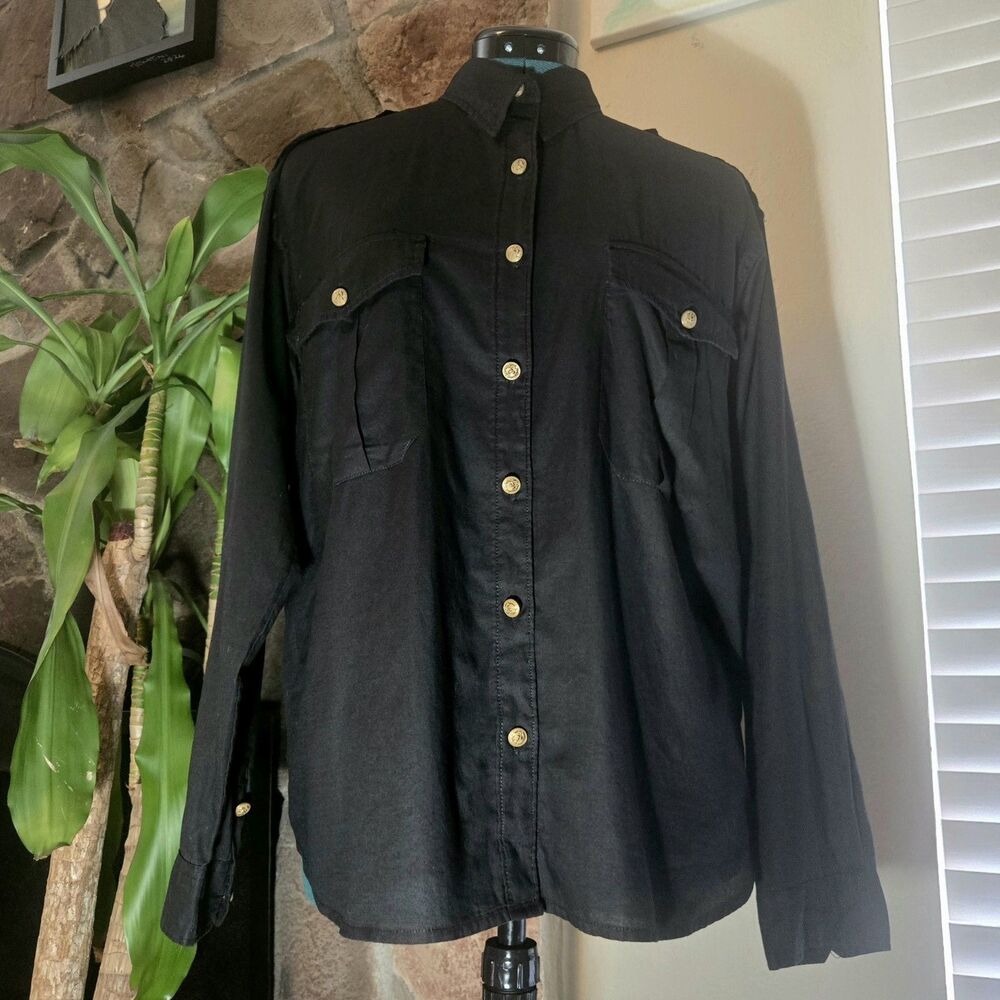 2016 DENIM & SUPPLY Ralph Lauren Black Button Up w/ Epaulette - Military Western